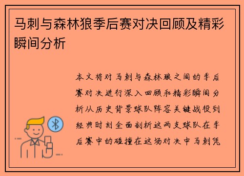 马刺与森林狼季后赛对决回顾及精彩瞬间分析